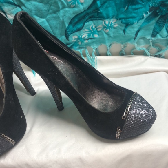 Black silver chain link platform heels needs repair sz 6 - Picture 7 of 13